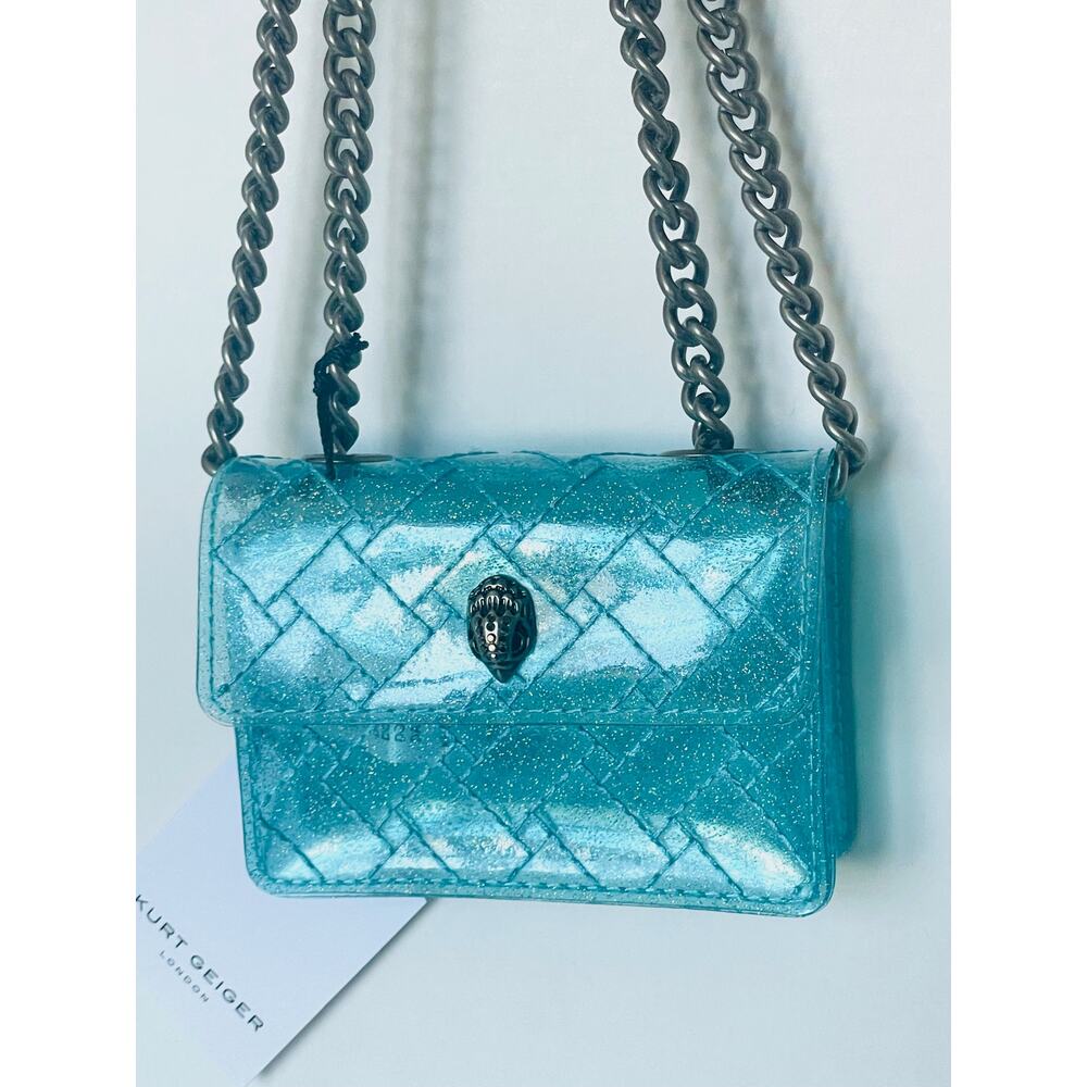 Kurt Geiger Micro Kensington Glitter Vinyl Turquoise Blue Crossbody Bag - Picture 6 of 12